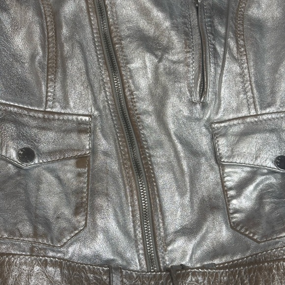 JOHN RICHMOND RICHMOND X Leather Metallic Cropped Moto Jacket SZ 42 - Picture 5 of 10